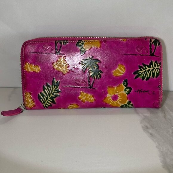 Hawaiian Women Tropical Leather Palm Floral Design Wallet Pink Size 4x8 - Picture 1 of 7